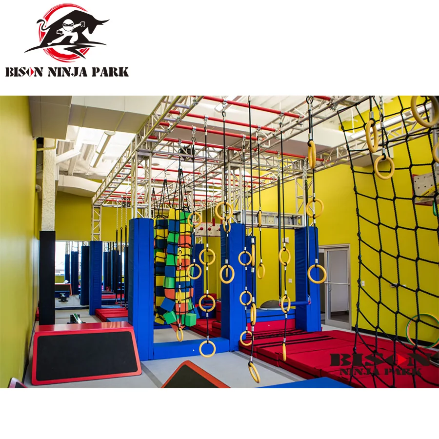 Professional eco-friendly safety free jump children big indoor trampoline park with ninja warrior, basketball set