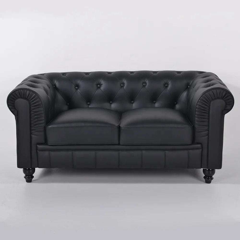 Набор семейных диванов, современная мебель для гостиной, черная стеганная мебель на пуговицах, кожаный диван для Chesterfield