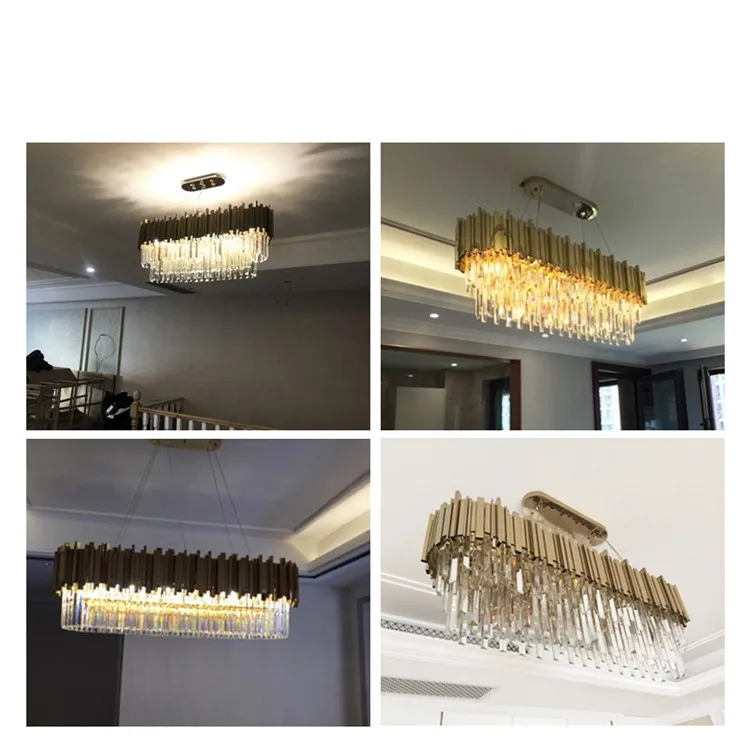 Italy design stainless steel modern crystal lighting glass rectangular chandelier with E14 volts for hotel restaurant