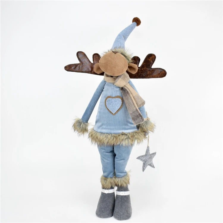 72cm xmas gift elk home decorations standing moose christmas decor wholesale blue fabric reindeer with star hanging