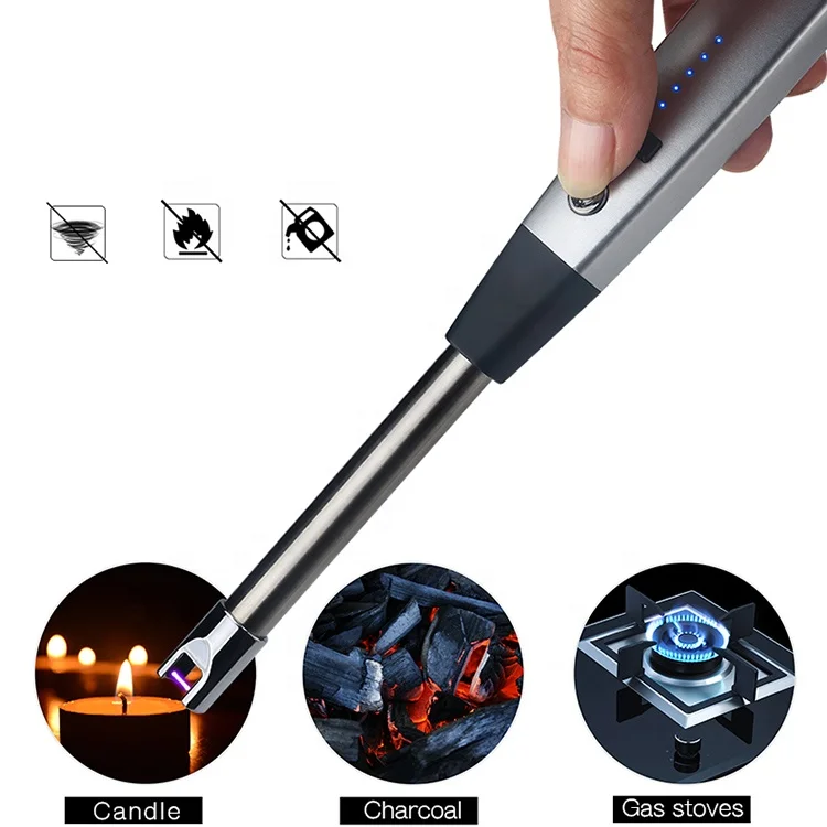 custom long gas oven kitchen candle electric torch single arc rotation encendedor electrico usb feuerzeug charging bbq lighter