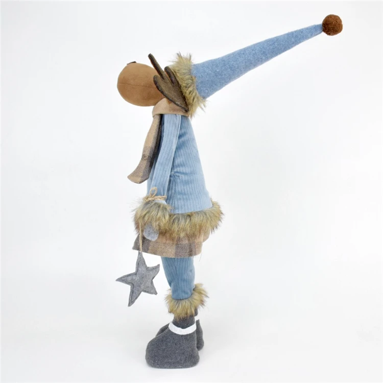 72cm xmas gift elk home decorations standing moose christmas decor wholesale blue fabric reindeer with star hanging
