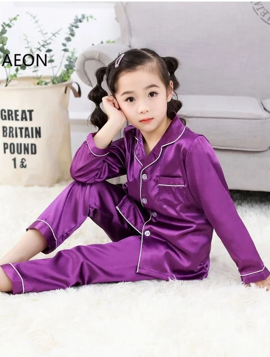 Toddler Girl Soft Satin Long Sleeve Pants Pajamas Pink Girls Pyjama Set Sleepwear