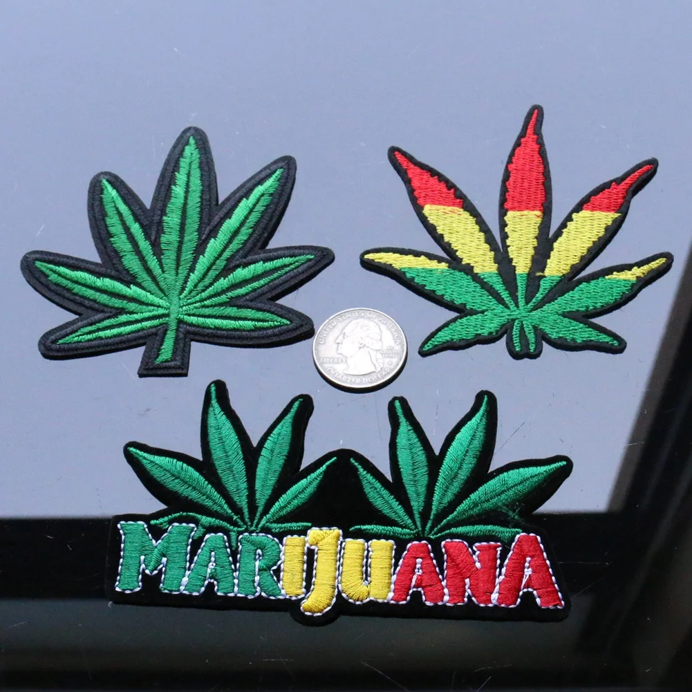 Wholesale maple Leaves Boho Hippie Pot Leaf Applique Embroidery Iron on Patch