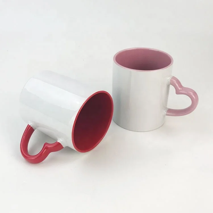 11 Oz Inner & Handle Color Heart Shape Coated Sublimation Advertising Mug For Christmas/Diy Craft Gifts