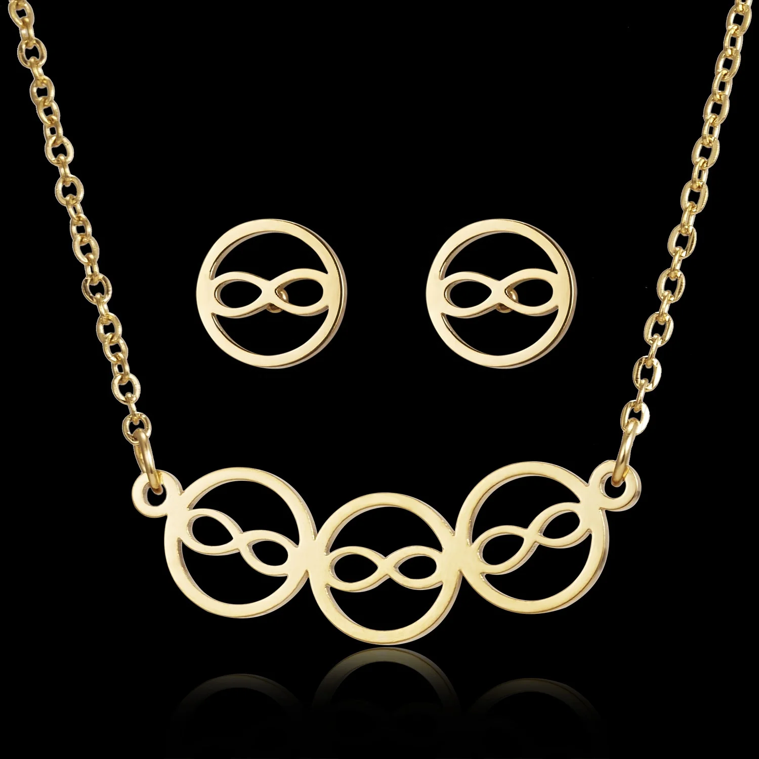 
Charm Gold Plated Stainless Steel Star Heart Cat Pendant Necklace Earrings Jewelry Set For Women 