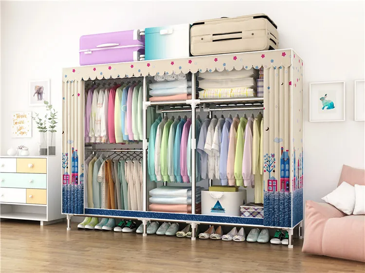 
Cheap simple modern assemble folding portable cloth wardrobe Steel Stable Frame Fabric Cover 8170 