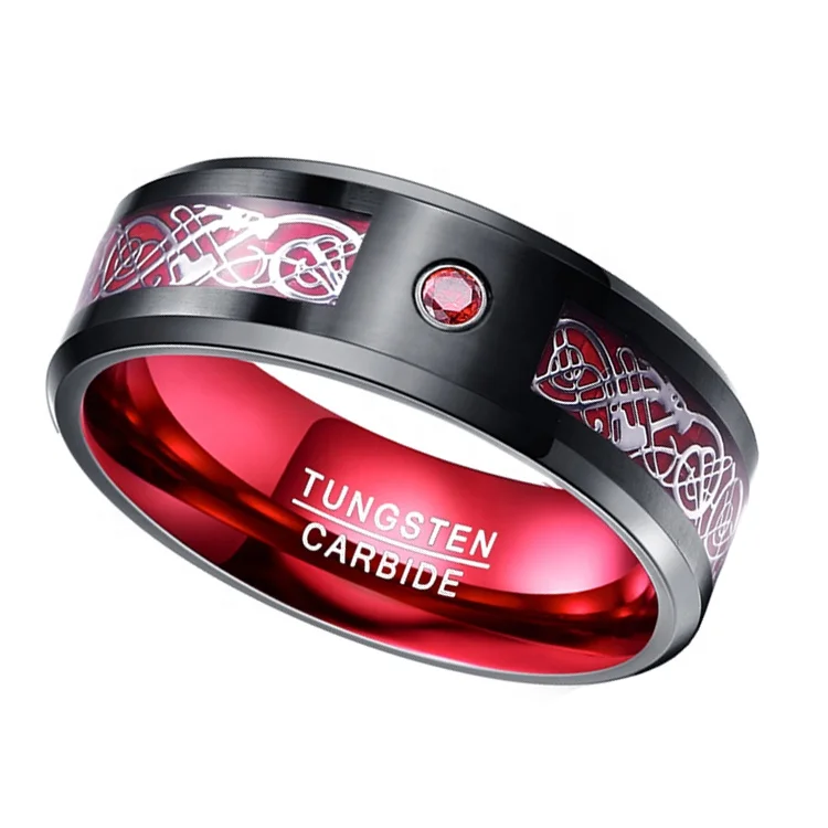 High quality factory wholesale men tungsten carbide rings with dragon piece inlay