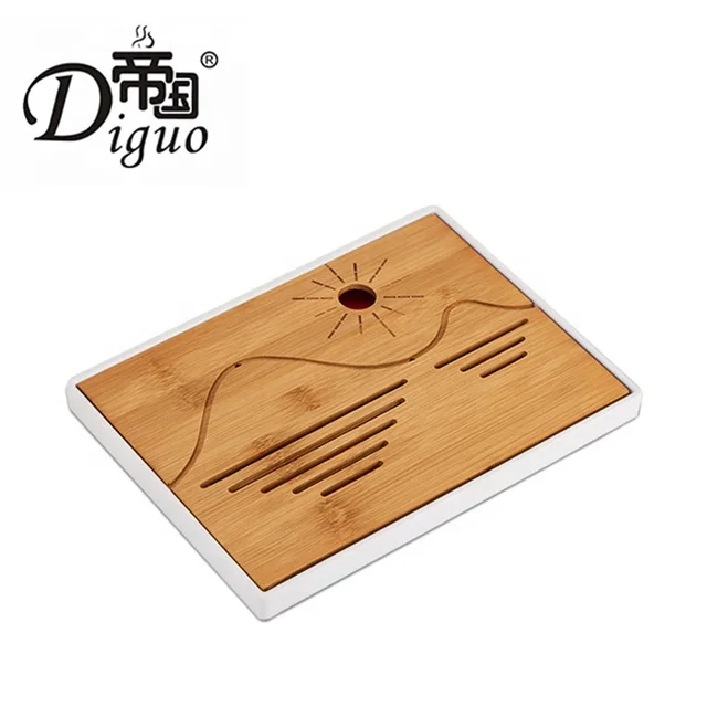 Direct Factory Price Small Size Hotel Use Portable White Color PC + Bamboo Tea And Coffee Tray