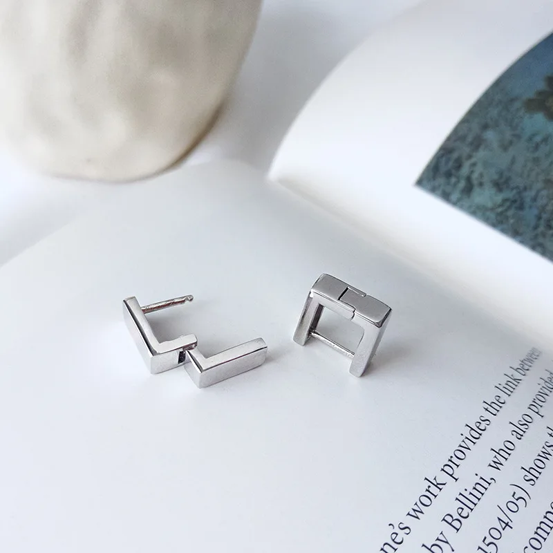 Pure 925 Silver European American New Design Creative Concise Geometric Stud Earrings Fine Jewelry