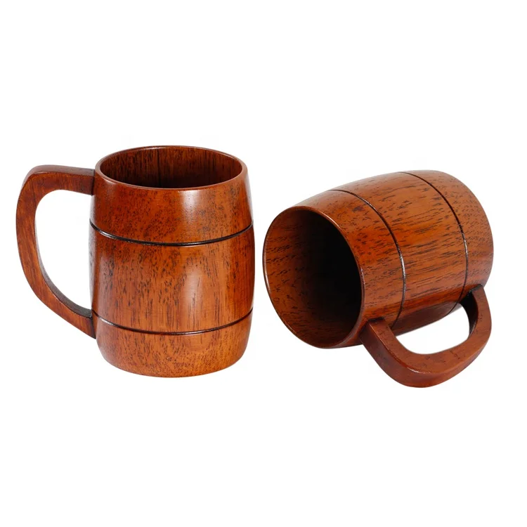 Classic Natural  Wood Handmade Beer Mug with Handle 500ml