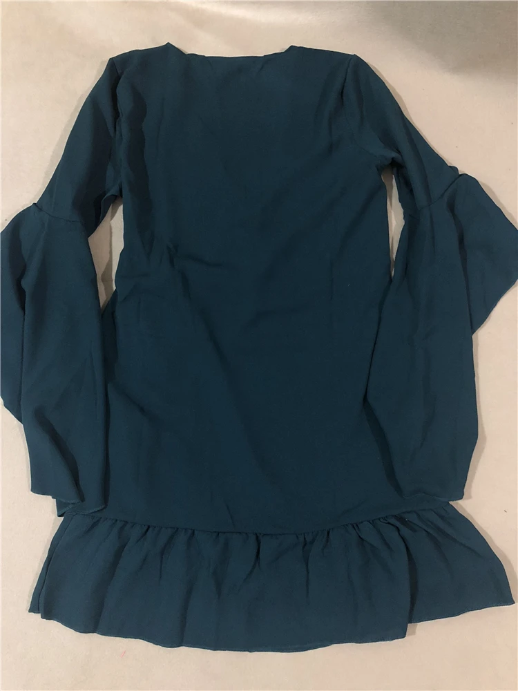 D2612 Custom Logo High Quality Women Ruffle Long Sleeve Casual Shirt Dress