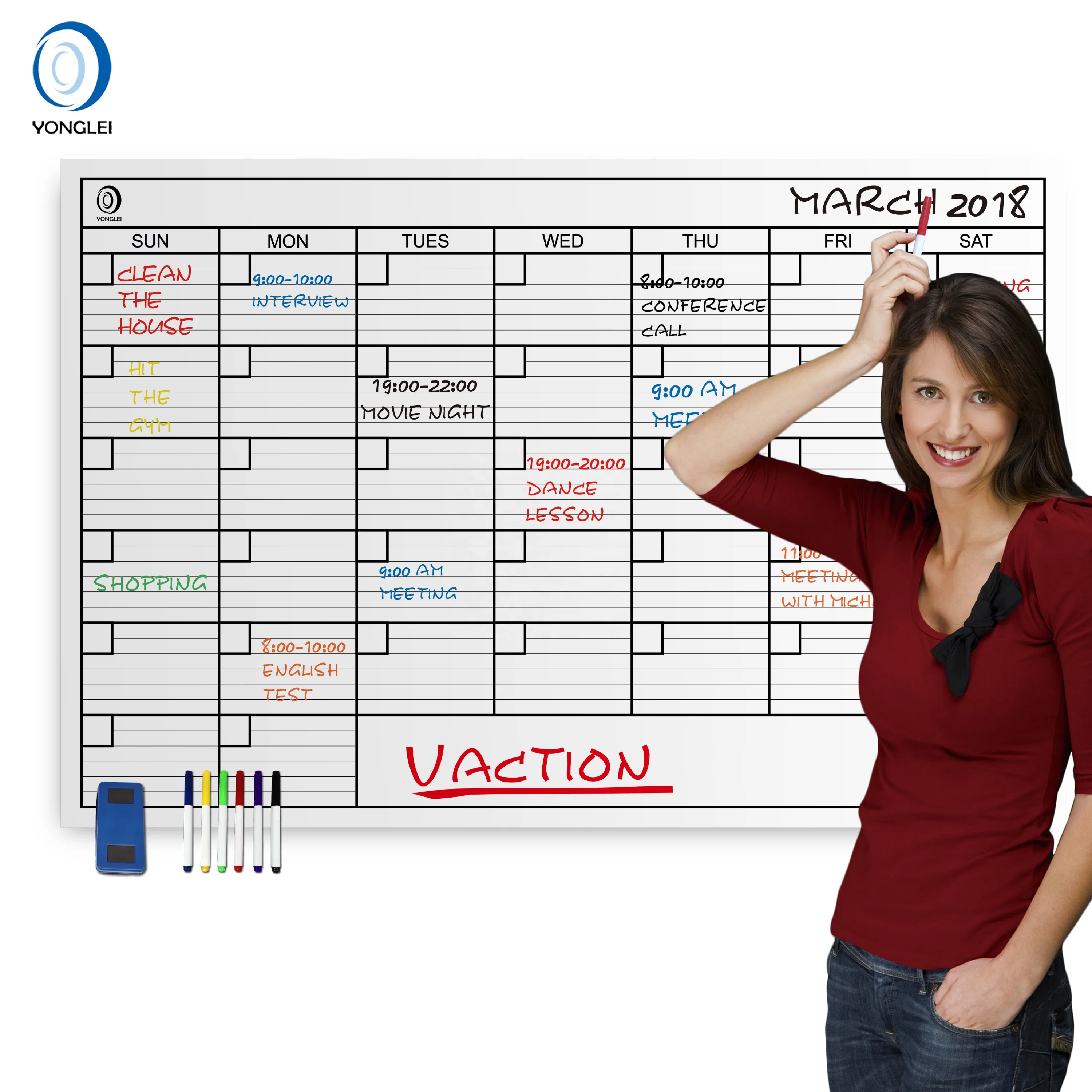 
001-3A2 Premium white board calendar dry erase poster white marker board 