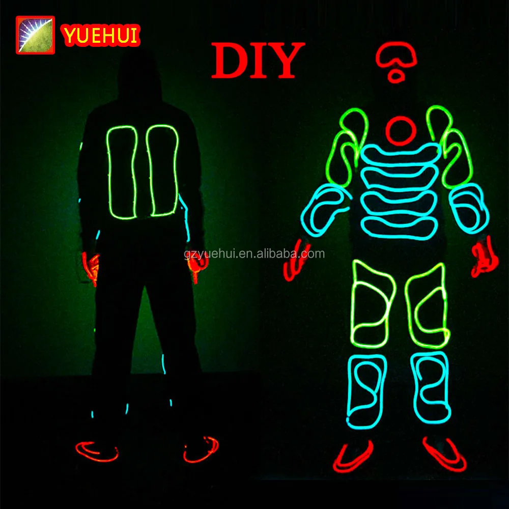 Hot Sales Fashion EL Suits LED Clothes Luminous Costumes Glowing Gloves Shoes Light Clothing Men EL Wire Dancer Clothes