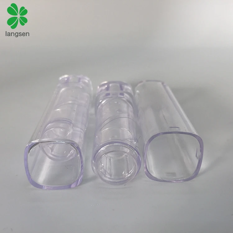 Recycled plastic clear lipstick tube for lipstick lip balm, square shaped lip balm tube container low MOQ