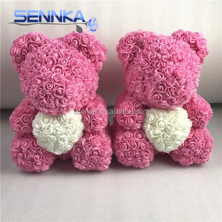 Wholesale 40 cm Valentine day gift artificial foam rose teddy bear with heart for lovers