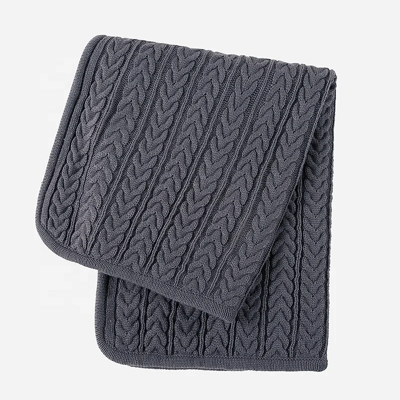 Warm, Soft, Comfortable Double Layers Cable Knit Face with Microfibre Faux Sherpa Lining Baby Blanket for Winter