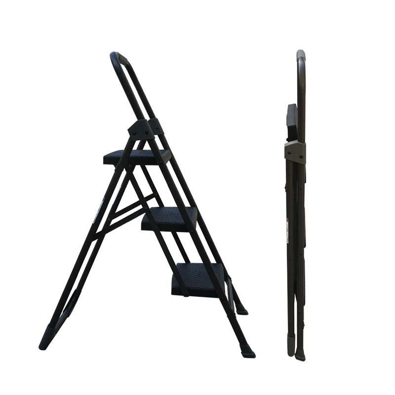 Household Adjustable Roll Up 3 Step Ladder with Safety Rail