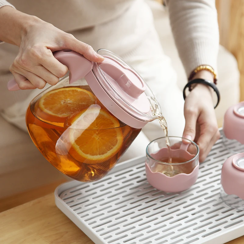 Горячая Распродажа термостойкий кувшин для кофе и сока объемом 1700 мл стеклянный чайник с пластиковой крышкой