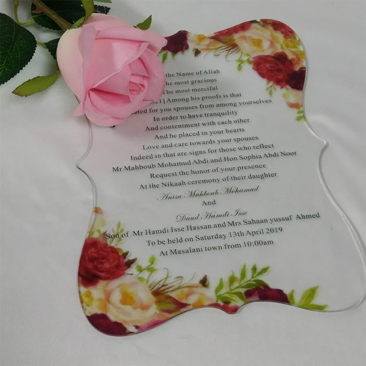 New Arrival Laser Cut Acrylic Material Acrylic Wedding Invitation Card