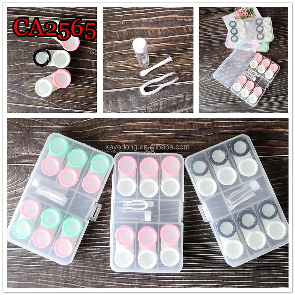 contact lens case 6 pcs macaron 2 colors cap with window small dualbox with pp saving box