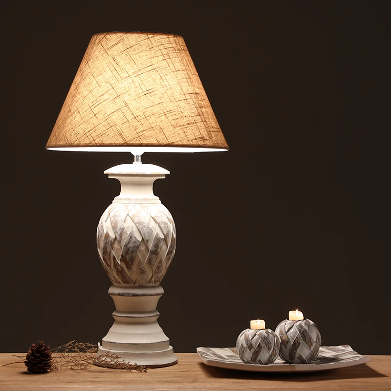 Factory Handmade Craft Luxury Home Decor Carving Resin Bedside Lamp