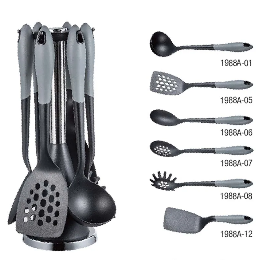 best seller  with 360 Degree Rotating Carousel Stands sturdy heat resistant nylon  kitchen cooking tool set cookware utensils