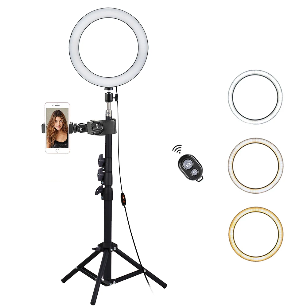 
9' 15w Dimmable Led Ring Lamp Makeup Fill Light Usb Selfie Ring Light Set With 1.4 M Light Stand & Ball Head Holder &Phone Clip 