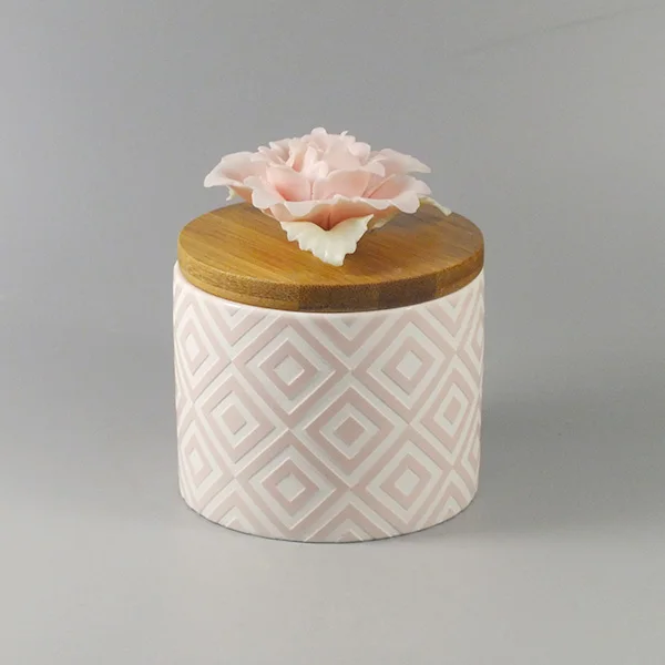 Luxury Home Decor Customized Logo Empty Colors Storage Custom Ceramic Candle Jar with Wooden Lids