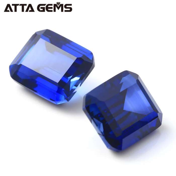 #34 Lab Created Cor9v 12V 4erald Cut Synthetic S Tic Stone Blue Sapphire Jewelry Heat Natural Sapphire Color Play or Fire / 1.76