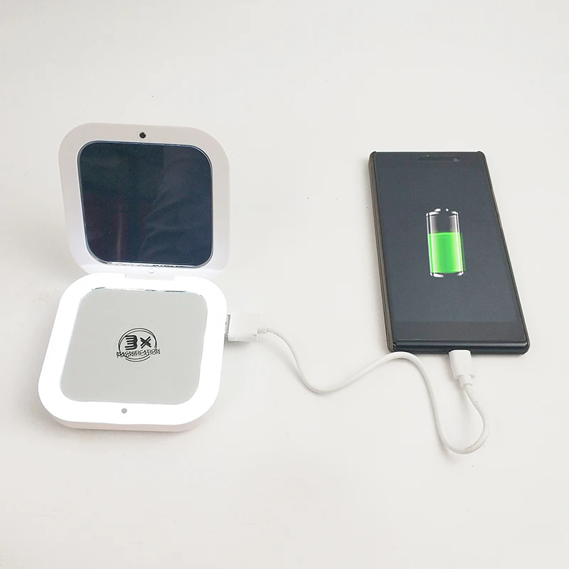 Rechargeable Compact Pocket Cosmetic Framed Plastic Mirror