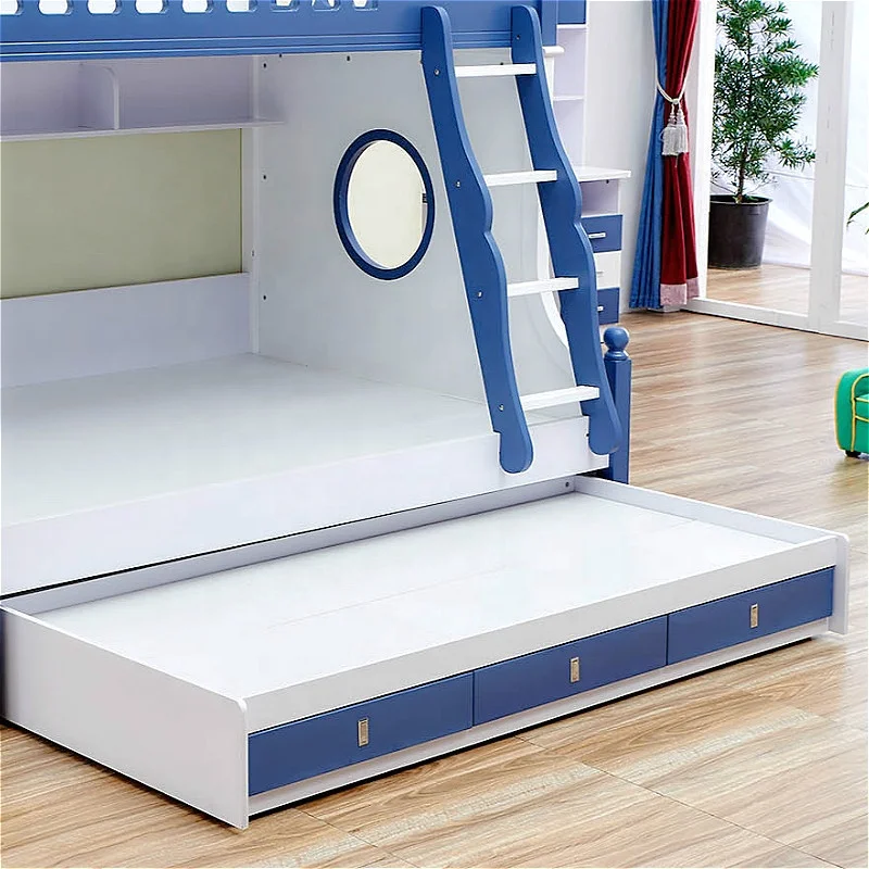 Hot sale reasonable price MDF children bedroom furniture kids bunk bed with desk and wardrobe