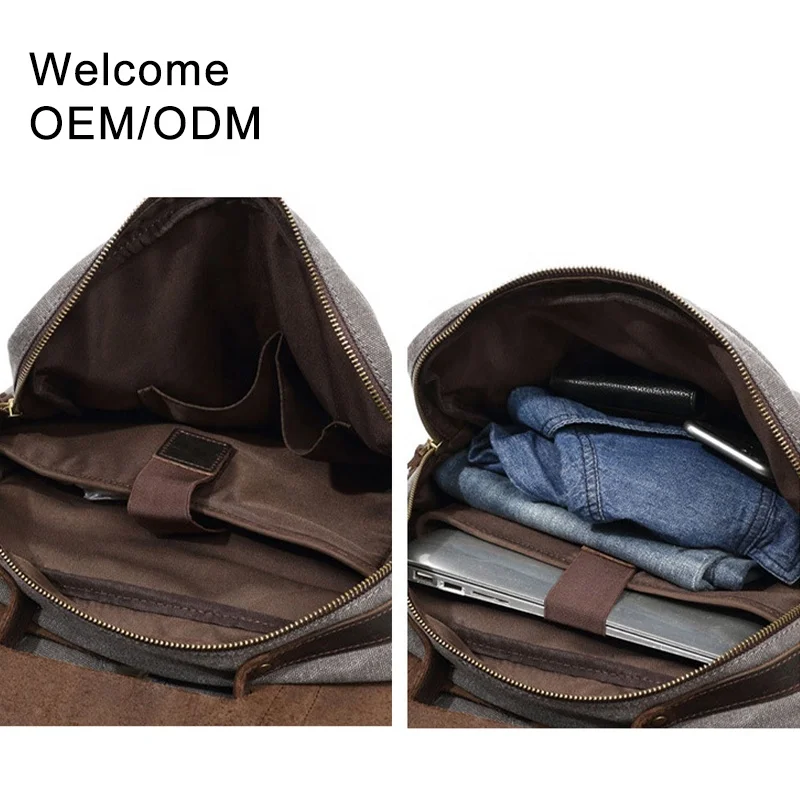 Waterproof retro vintage large capacity men business travelling real genuine leather bags mens bag waxed canvas backpack