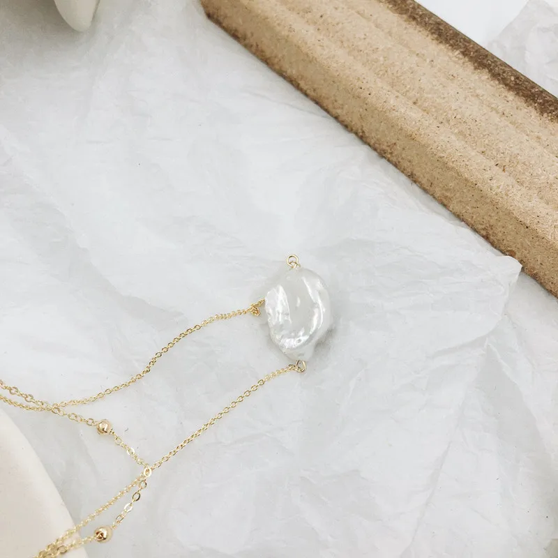 girls real 18k gold plated brass chain baroque irregular pearl necklace double multilayer gold plated real freshwater necklace