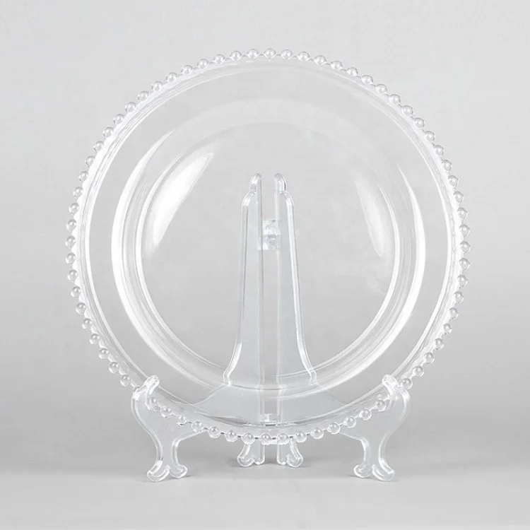 Wedding tableware gold beaded rim glass charger plate