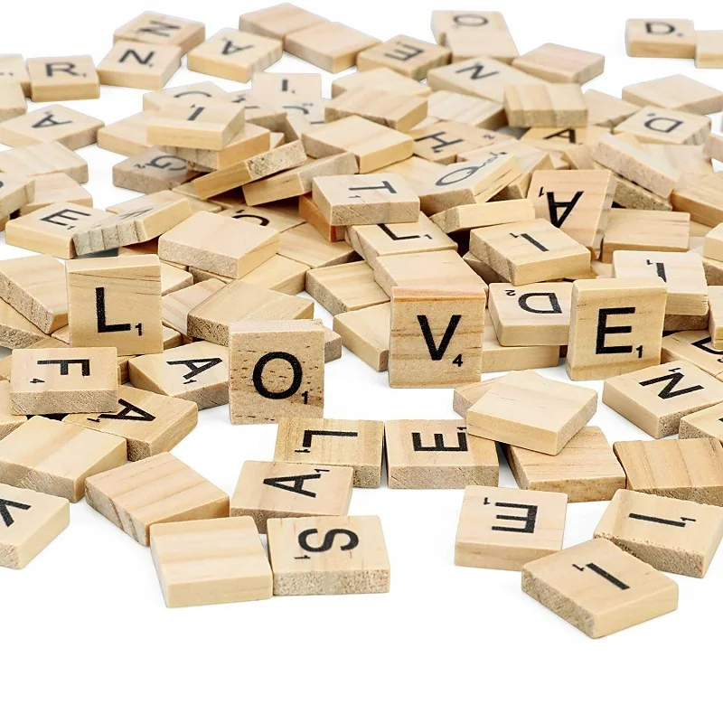 
Wooden Alphabet Tiles Black Letters Numbers For Scrabble Kid Child 