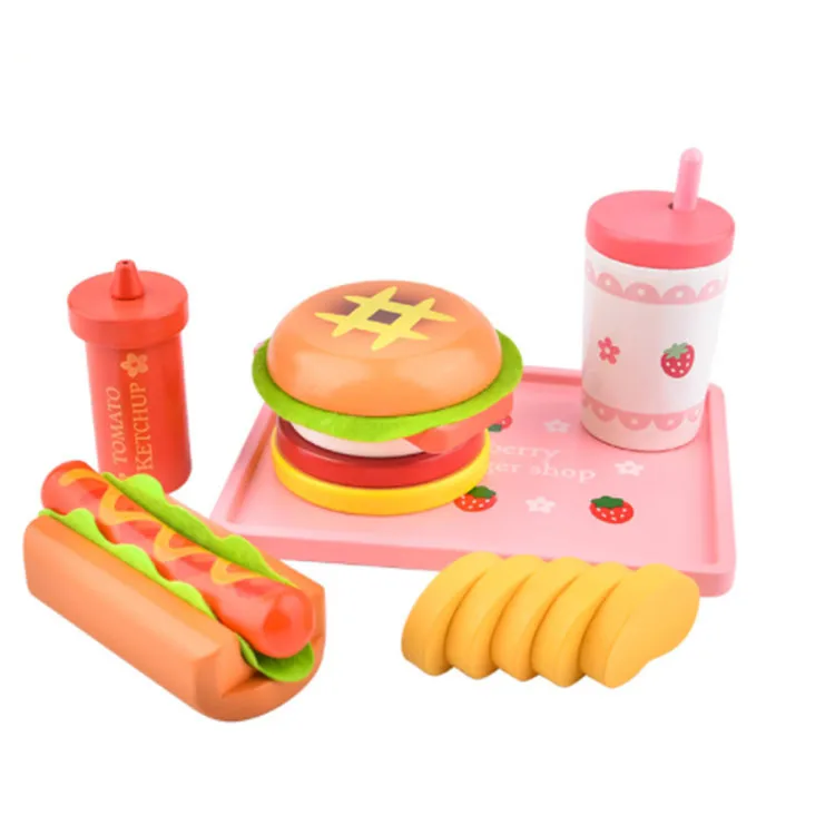 
Wooden Hamburger & Sandwich Set Wooden Simulation Burger Toy Children Pretend Play Food Kitchen Home Toy 