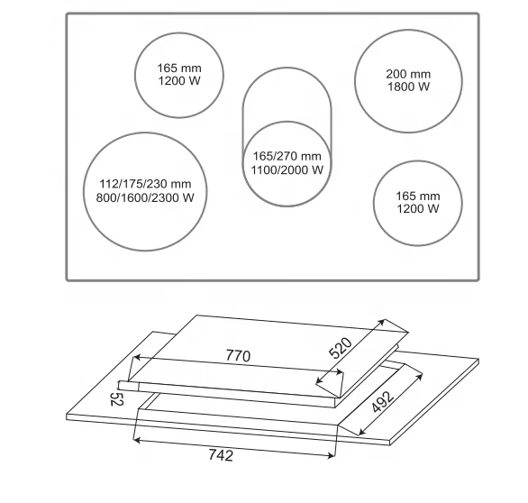 
5 burners infrared built-in ceramic hob 