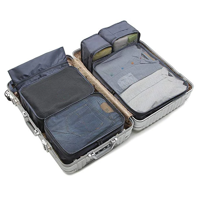 Customized 6 Set Packing Cubes Travel luggage packing cubes with Shoe Bag