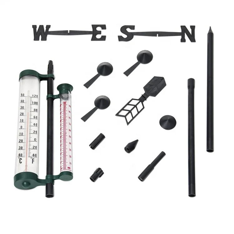 Cheap PP+PS+Iron Material weather vane wetter station wind vane with thermometer & rain gauge and wind wind indicator