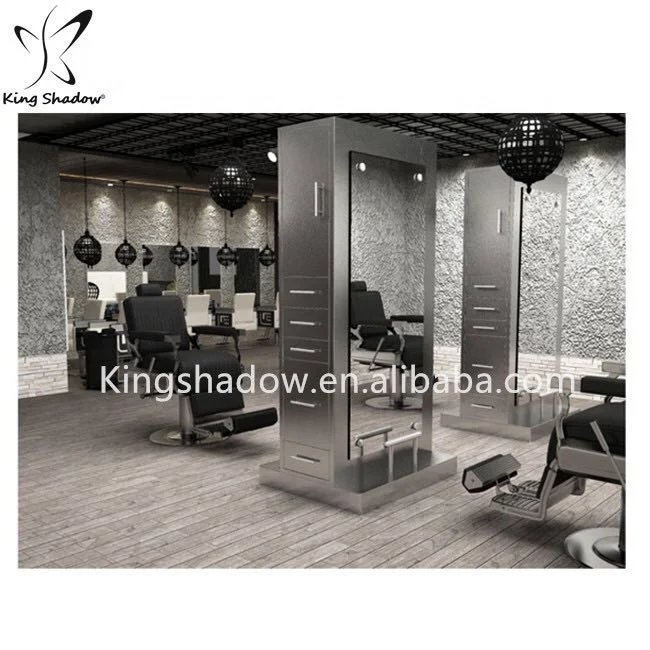 Salon furniture barber shop mirrors double sided styling station led mirror station for sales
