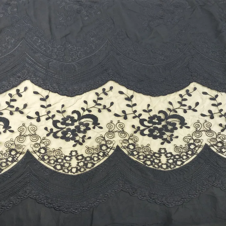 Elegant pakistani fabrics black tulle lace fabric for robe embroidery