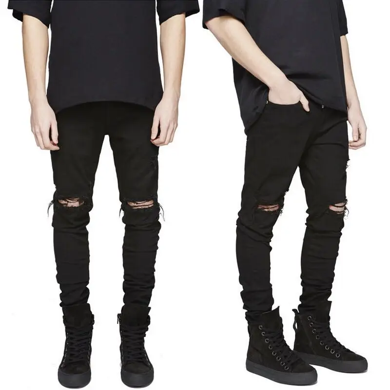 
Streetwear Men Distressed Skinny Ripped Denim Jeans 