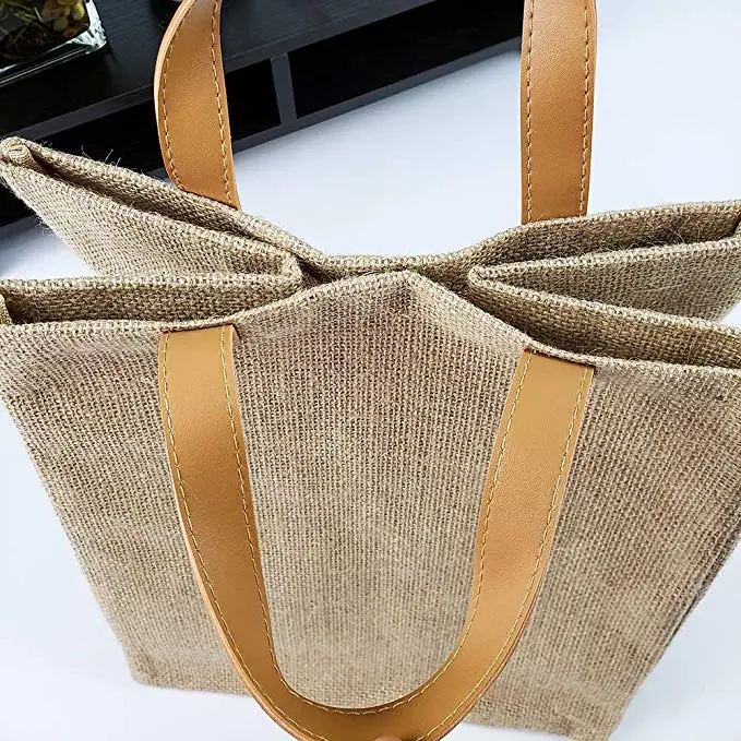 Custom Printed Burlap Handbag Eco Reusable Shopping Jute Tote Bag