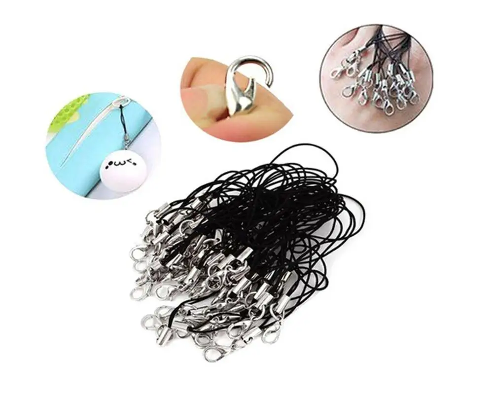 Black Cell Phone Lanyard Cords Strap Lariat W/ Lobster Clasp Black Cellphone Strap With Color Tone Split Ring and Lobster