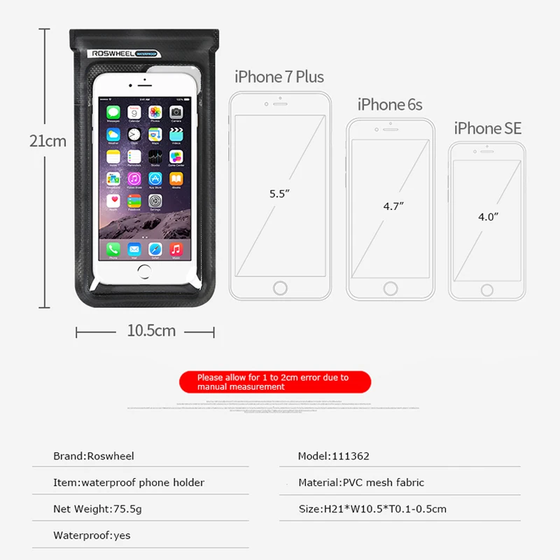 Roswheel Universal Waterproof Bicycle Bike Handlebar 6.2in Mobile Phone Mount Holder Cell Phone Case Dry Bag Dry Series 1