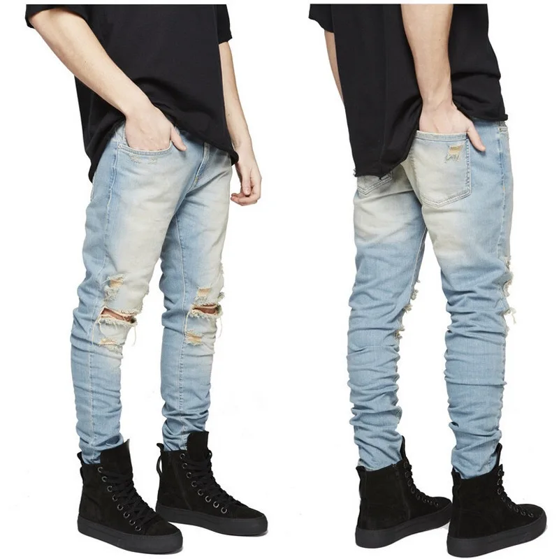
Streetwear Men Distressed Skinny Ripped Denim Jeans 