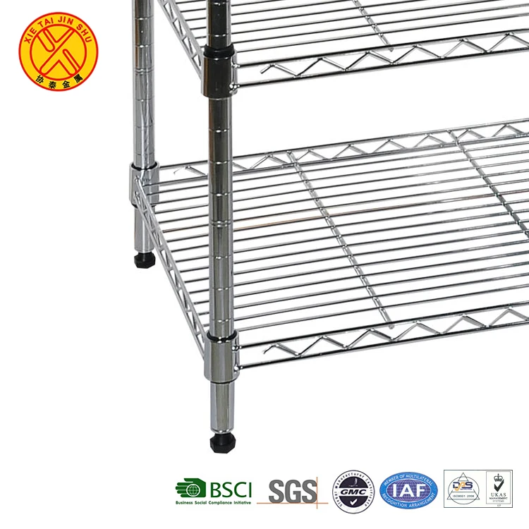 Hot selling 4 tier metal wire free standing storage shelves