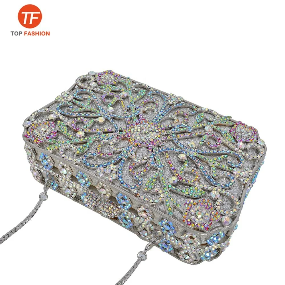 China Factory Wholesales Small Crystal Rhinestone Clutch Purse for Women Formal Party Flowers Evening Bag