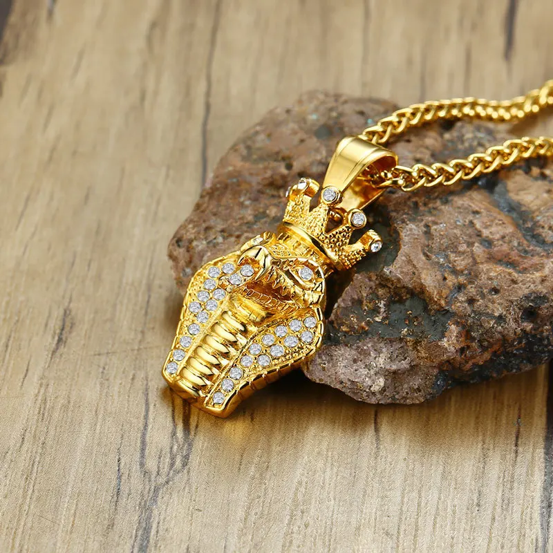 Hiphop jewelry titanium steel snake king cobra pendant necklaces